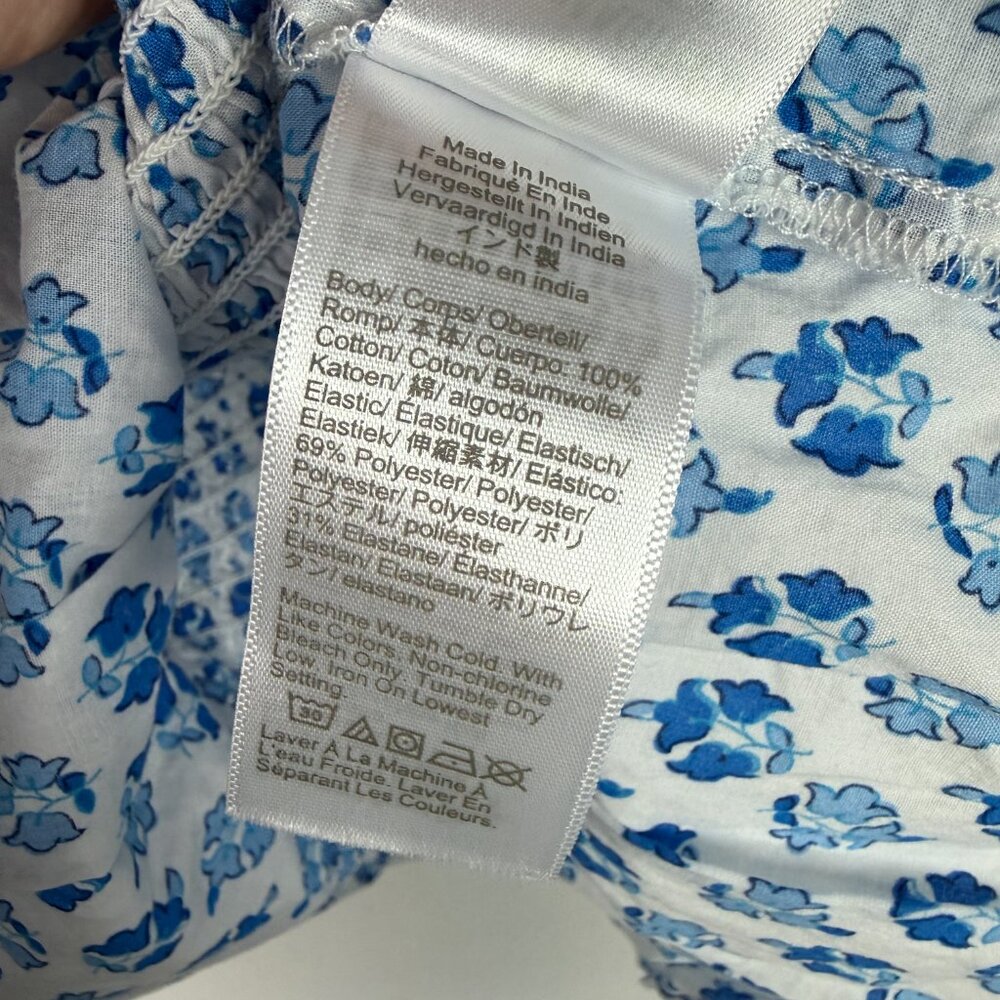 J. Crew Factory Smocked Tie-Shoulder Tank Top White Blue Size XS EUC - Picture 6 of 9